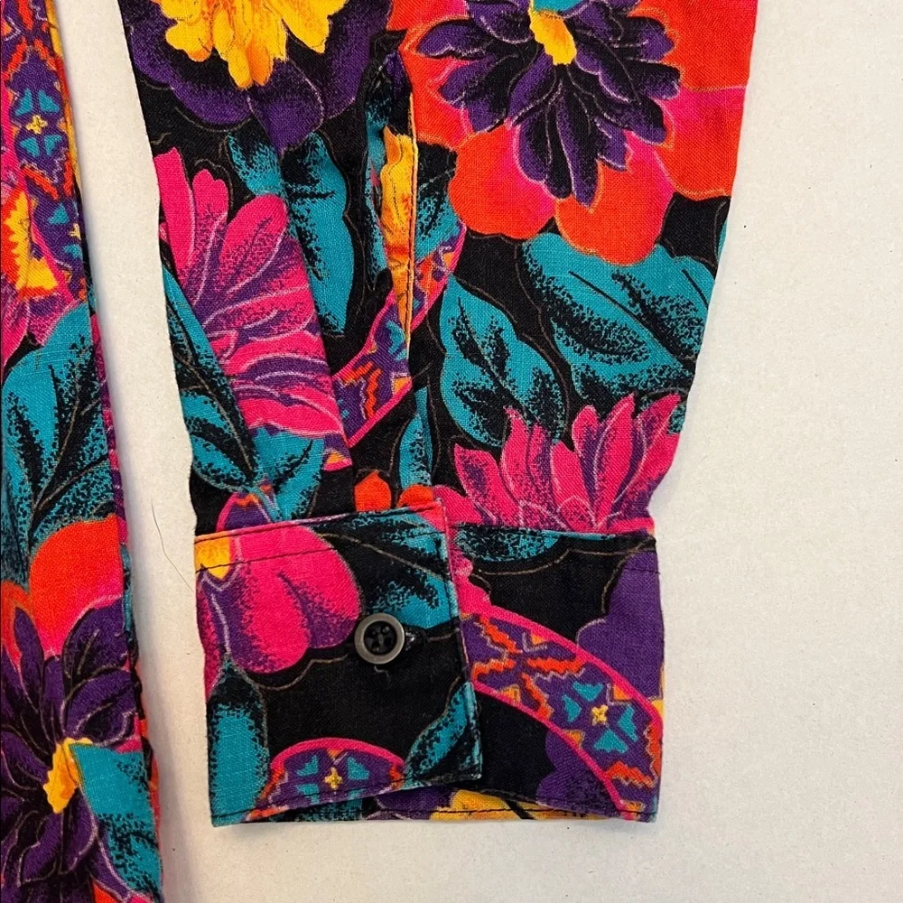 VINTAGE WRANGLER 80’s WESTERN FLORAL LONG SLEEVE BUTTON DOWN TOP SMALL - Picture 9 of 16